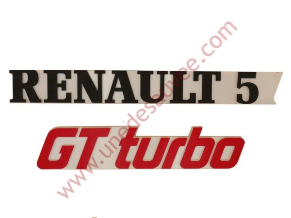 KIT 2 LOGOS ” RENAULT 5 GT TURBO ” NOIR-BLANC-ROUGE