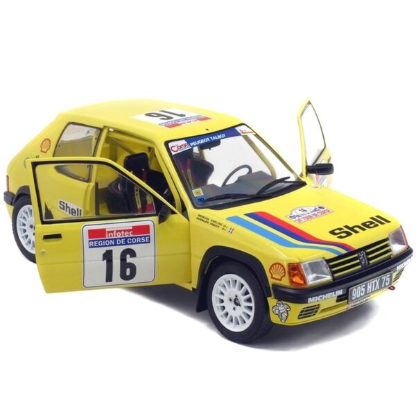 PEUGEOT 205 RALLYE 1990 1.3 118 VOITURE MINIATURE SOLIDO TOUR DE CORSE JAUNE SHELL