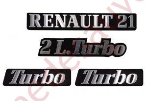 LOGO RENAULT 21 2L TURBO MONOGRAMME CHROME ET NOIR KIT DE 4 LOGOS