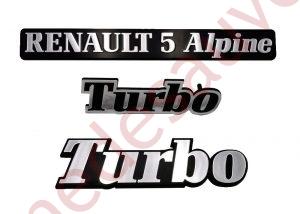 LOGO RENAULT 5 ALPINE TURBO MONOGRAMME CHROME KIT DE 3 LOGOS