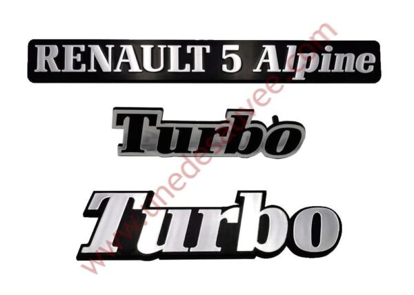 LOGO RENAULT 5 ALPINE TURBO MONOGRAMME CHROME KIT DE 3 LOGOS