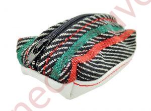 PORTE MONNAIE PEUGEOT 205 ROLAND GARROS TISSU MULTICOLORE ET CUIR BLANC