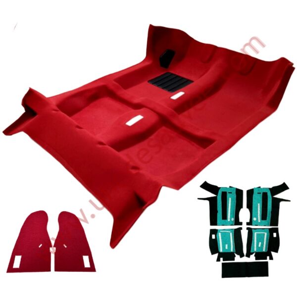 MOQUETTE TAPIS DE SOL ROUGE AVEC REVÊTEMENT DE CONSOLE CENTRALE ET ISOLANT EN FEUTRE POUR PEUGEOT 205 CTI - CABRIOLET PHASE 1