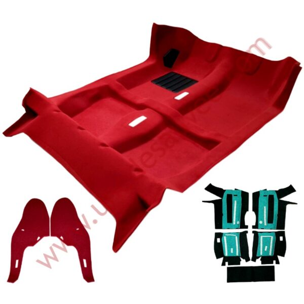 MOQUETTE TAPIS DE SOL ROUGE AVEC REVÊTEMENT DE CONSOLE CENTRALE ET ISOLANT EN FEUTRE POUR PEUGEOT 205 CTI - CABRIOLET PHASE 2