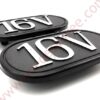 KIT DE 2 LOGOS " 16V " MONOGRAMMES CHROMES POUR BAGUETTES DE PORTES DE RENAULT CLIO 16V
