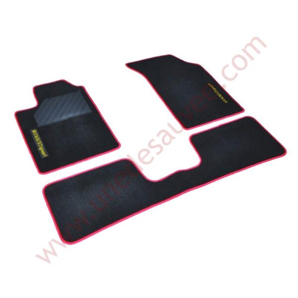 TAPIS POUR PROTECTION DE MOQUETTE EN VELOURS NOIR ET SURJET ROUGE POUR RENAULT CLIO 2 RS