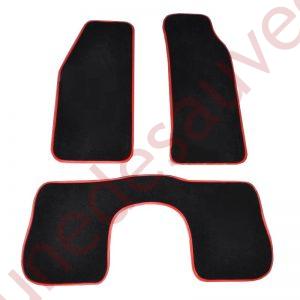 TAPIS POUR PROTECTION DE MOQUETTE EN VELOURS NOIR ET SURJET ROUGE POUR PEUGEOT 205 CTI