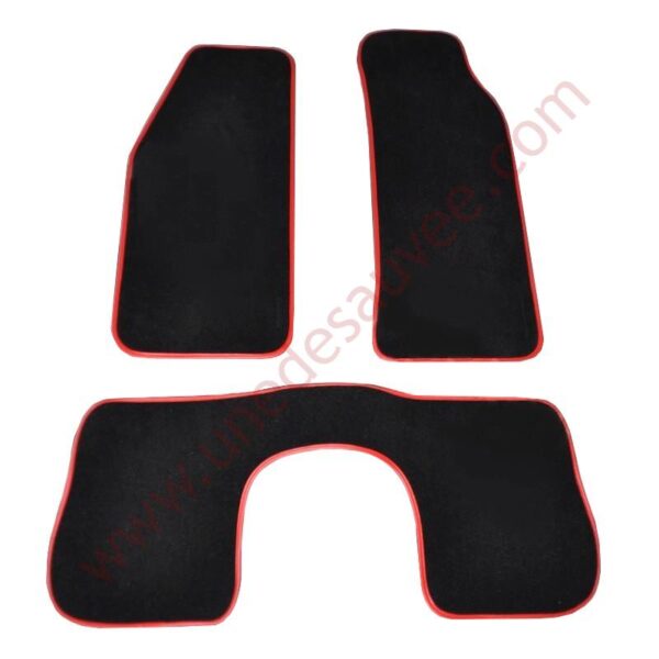 TAPIS POUR PROTECTION DE MOQUETTE EN VELOURS NOIR ET SURJET ROUGE POUR PEUGEOT 205 CTI