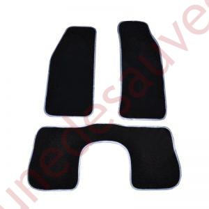 TAPIS POUR PROTECTION DE MOQUETTE EN VELOURS NOIR ET SURJET EN SIMILI JEANS POUR PEUGEOT 205 CJ