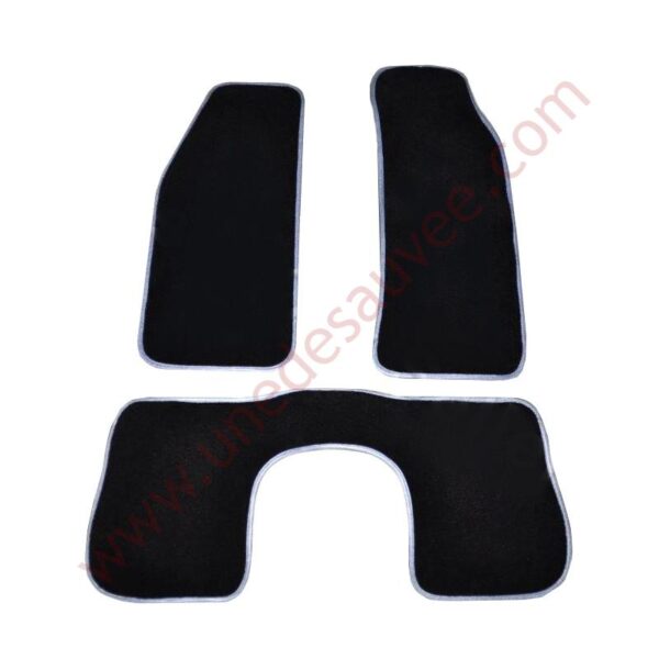 TAPIS POUR PROTECTION DE MOQUETTE EN VELOURS NOIR ET SURJET EN SIMILI JEANS POUR PEUGEOT 205 CJ