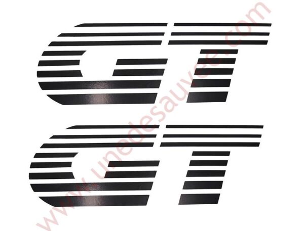 KIT DE 2 AUTOCOLLANTS STICKERS - LOGO NOIR GT D'AILES AVANT PEUGEOT 205 GT