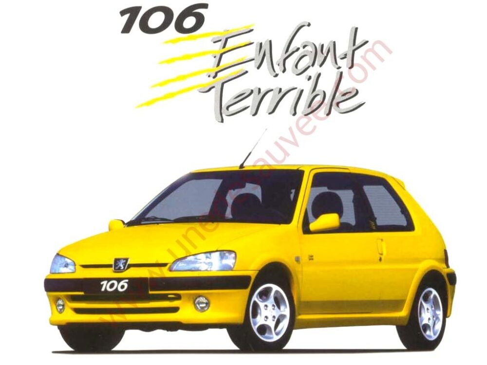 AUTOCOLLANT STICKER DE COULEURS JAUNE, GRIS ET NOIR ENFANT TERRIBLE POUR PEUGEOT 106