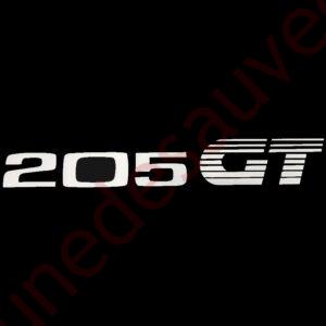 AUTOCOLLANT STICKER – LOGO ARGENT ” 205 GT ” HAYON ARRIERE PEUGEOT 205 GT