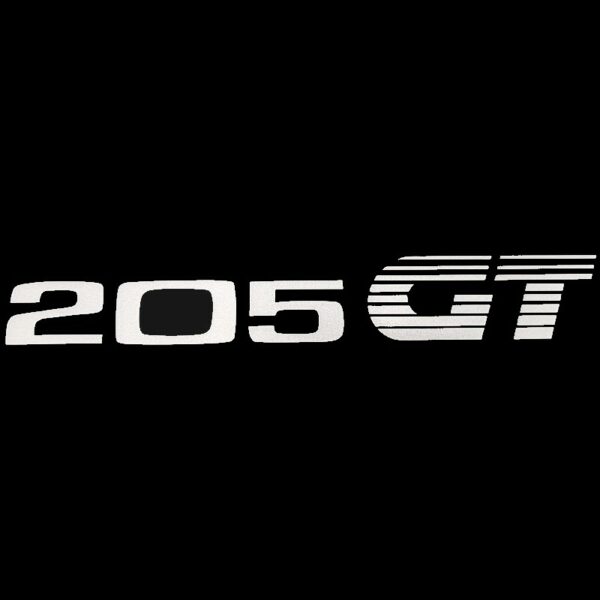 AUTOCOLLANT STICKER – LOGO ARGENT ” 205 GT ” DE HAYON ARRIERE POUR PEUGEOT 205 GT