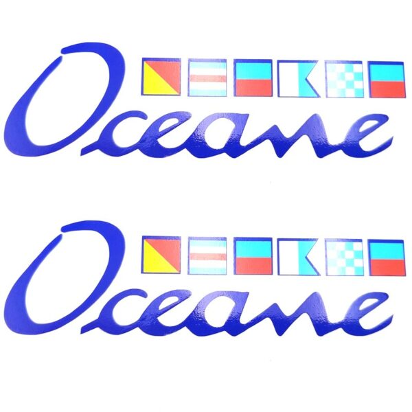 KIT DE 2 AUTOCOLLANTS STICKERS – LOGO MULTICOLORE ” OCEANE ” POUR PEUGEOT 205 OCEANE