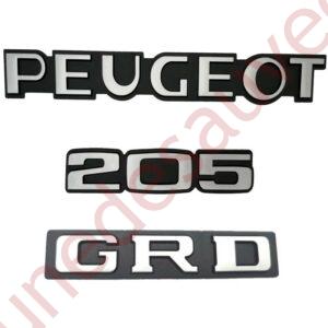 LOGO PEUGEOT 205 GRD MONOGRAMME NOIR ET GRIS KIT DE 3