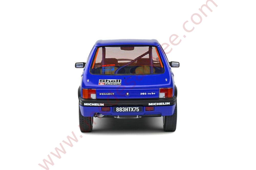 PEUGEOT 205 RALLYE PTS 1.3 1990 1/18 VOITURE MINIATURE SOLIDO TOUR DE CORSE BLEU SHELL