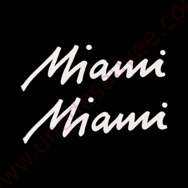 KIT DE 2 AUTOCOLLANTS STICKERS - LOGO BLANC " MIAMI " D'AILES AVANT PEUGEOT 205 GTI