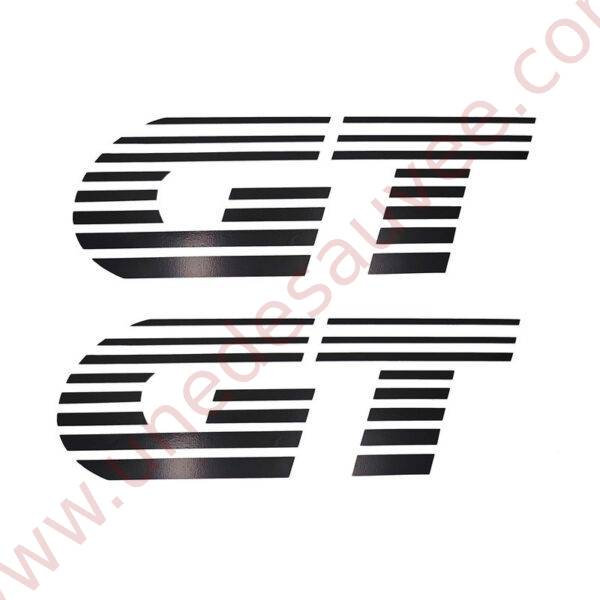 KIT DE 2 AUTOCOLLANTS STICKERS - LOGO NOIR " GT " D'AILES AVANT PEUGEOT 205 GT