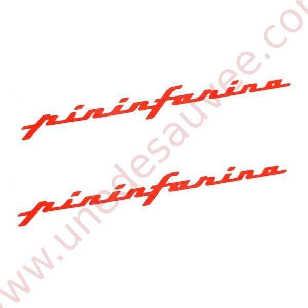 KIT DE 2 AUTOCOLLANTS - STICKERS " PININFARINA " DE COULEUR ROUGE POUR ENJOLIVEUR D'AILE ARRIÈRE - CUSTODE DE PEUGEOT 205 CJ CTI ROLLAND GARROS