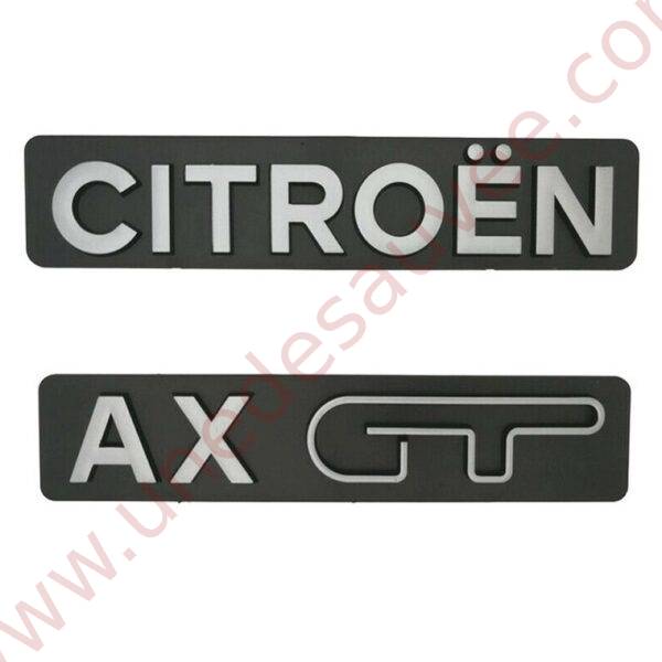 KIT DE 2 LOGOS " CITROËN AX GT " GRIS ET NOIR - MONOGRAMME POUR CITROËN AX GT