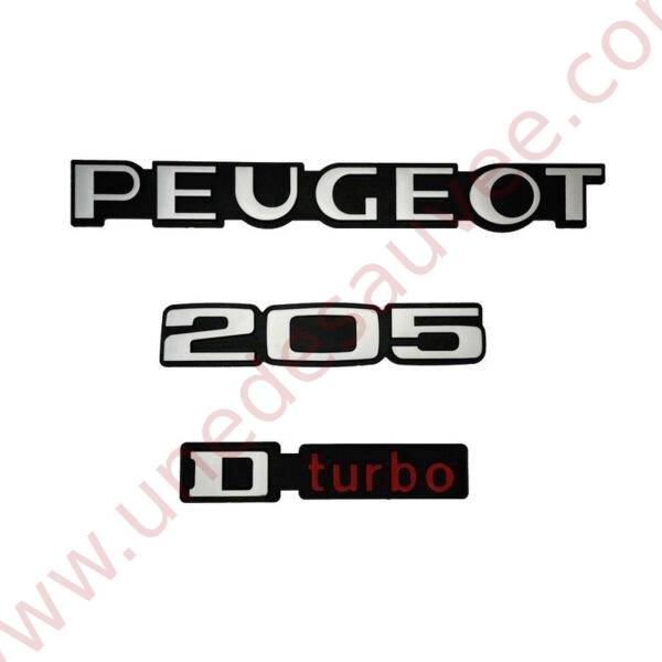 KIT DE 3 LOGOS PEUGEOT 205 TURBO D MONOGRAMME ROUGE ET GRIS