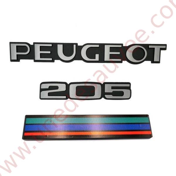 KIT DE 3 LOGOS POUR PEUGEOT 205 JUNIOR AVEC BANDE ROUGE - MONOGRAMME POUR PEUGEOT