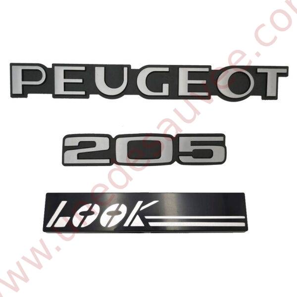 KIT DE 3 LOGOS POUR PEUGEOT 205 LOOK GRIS - MONOGRAMME POUR PEUGEOT