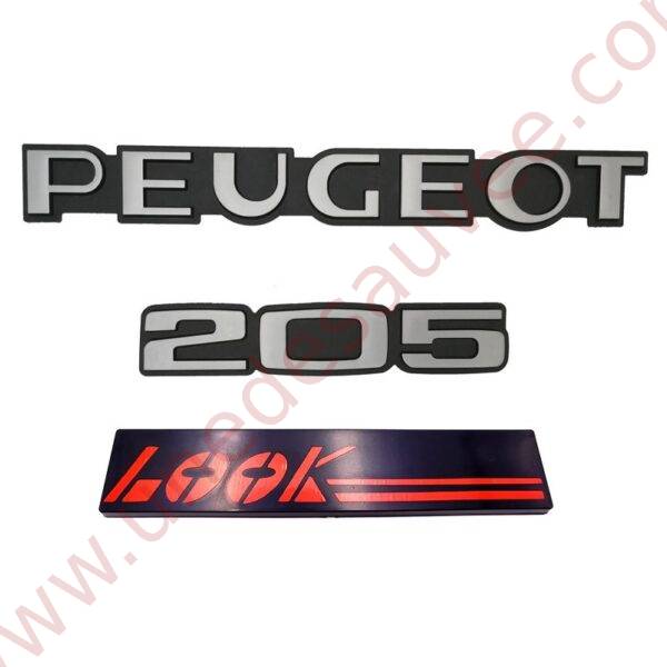 KIT DE 3 LOGOS POUR PEUGEOT 205 LOOK ROUGE - MONOGRAMME POUR PEUGEOT