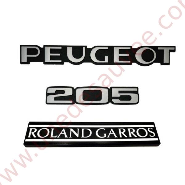 KIT DE 3 LOGOS POUR PEUGEOT 205 ROLAND GARROS NOIR ET BLANC  - MONOGRAMME POUR PEUGEOT
