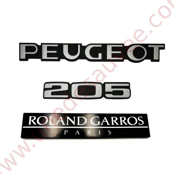 KIT DE 3 LOGOS POUR PEUGEOT 205 ROLAND GARROS PARIS NOIR ET BLANC  - MONOGRAMME POUR PEUGEOT