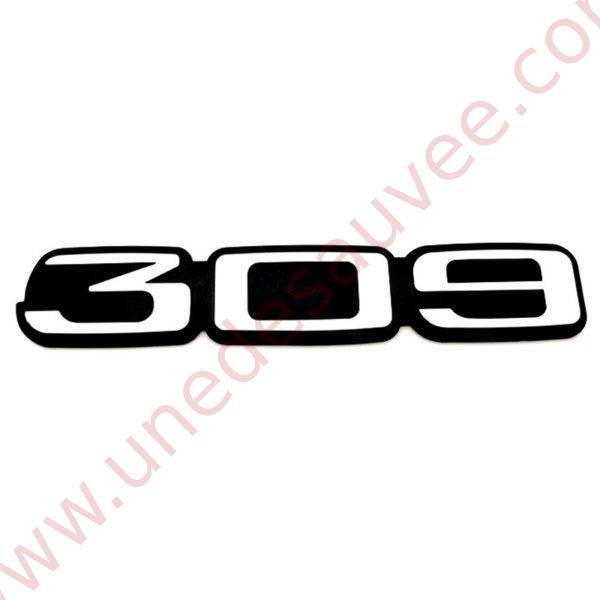 LOGO " 309 " POUR PEUGEOT 309 GTI - GTI16 - MONOGRAMME GRIS ET NOIR