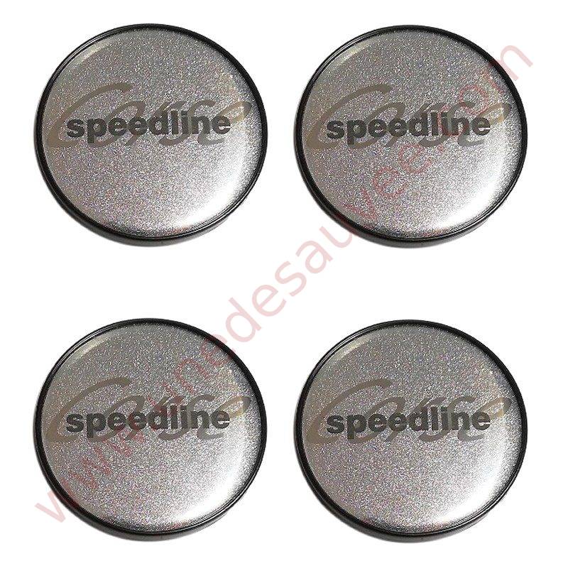 KIT DE 4 CENTRES DE ROUE ARGENT PAILLETE - CABOCHON DE JANTES SPEEDLINE SLP434 POUR PEUGEOT 106 205 306 309 GTI CTI GTI 16 RALLYE