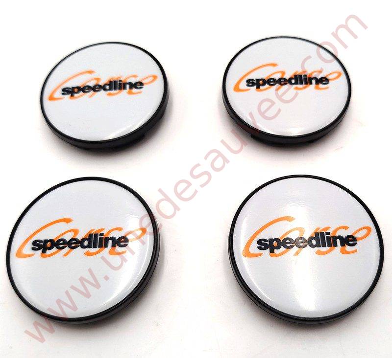 KIT DE 4 CENTRES DE ROUE BLANC ET NOIR - CABOCHON DE JANTES SPEEDLINE SLP434 POUR PEUGEOT 106 205 306 309 GTI CTI GTI 16 RALLYE