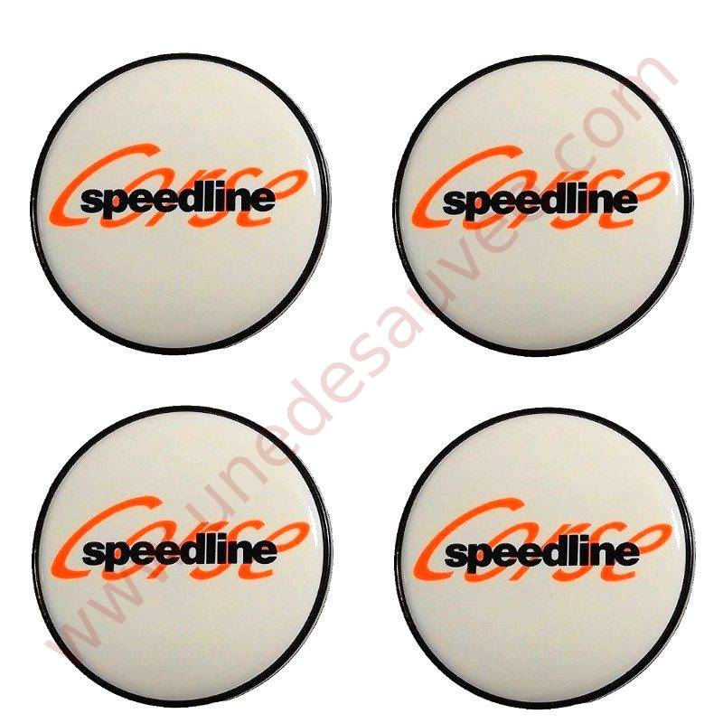 KIT DE 4 CENTRES DE ROUE BLANC ET NOIR - CABOCHON DE JANTES SPEEDLINE SLP434 POUR PEUGEOT 106 205 306 309 GTI CTI GTI 16 RALLYE