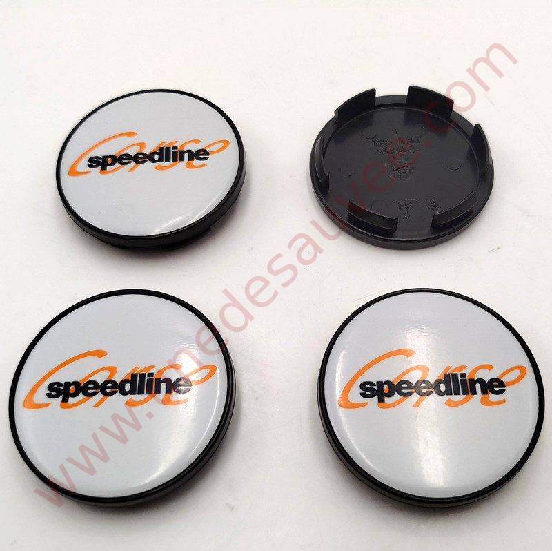 KIT DE 4 CENTRES DE ROUE BLANC ET NOIR - CABOCHON DE JANTES SPEEDLINE SLP434 POUR PEUGEOT 106 205 306 309 GTI CTI GTI 16 RALLYE