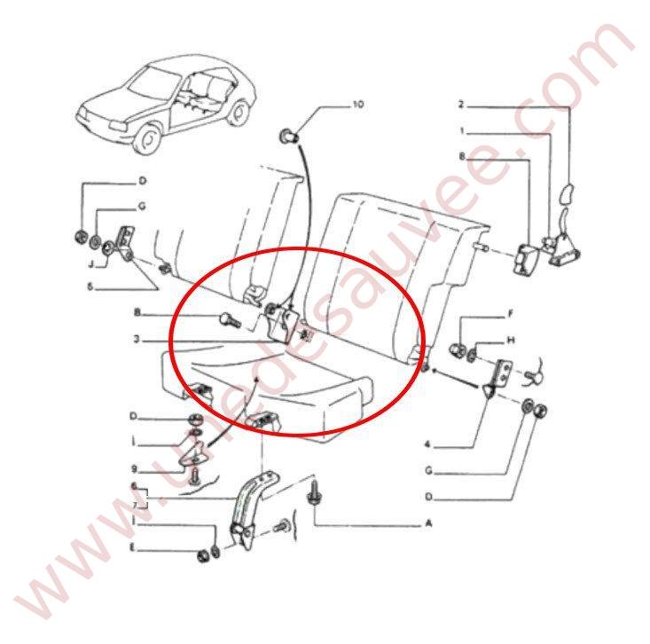 PATTE CENTRALE DE FIXATION POUR LES DOSSIERS DE BANQUETTE ARRIERE POUR PEUGEOT 205 GTI CTI RALLYE XS GT ROLLAND GARROS ET AUTRES MODELES 205