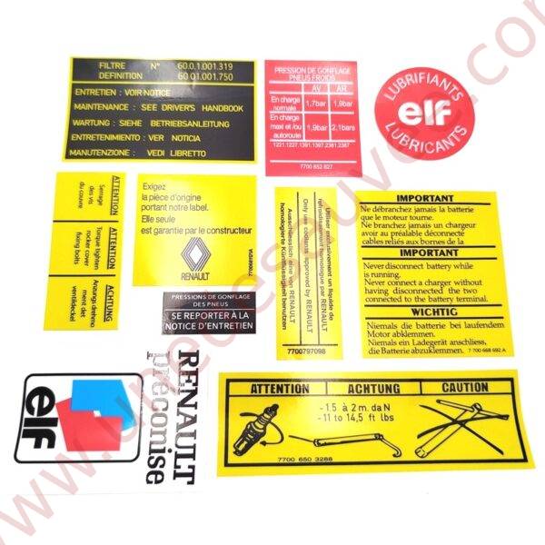 KIT DE 10 AUTOCOLLANTS - STICKERS POUR COMPARTIMENT MOTEUR DE RENAULT 5 ALPINE ET ALPINE TURBO
