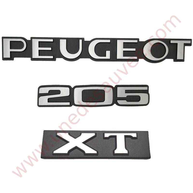 KIT DE 3 LOGOS " PEUGEOT 205 XT " MONOGRAMME NOIR ET GRIS
