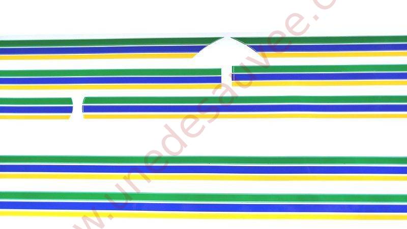 KIT DÉCORATION COMPLET JAUNE, BLEU ET VERT D'AUTOCOLLANTS - STICKERS PEUGEOT 205 JUNIOR 3 PORTES ET 5 PORTES