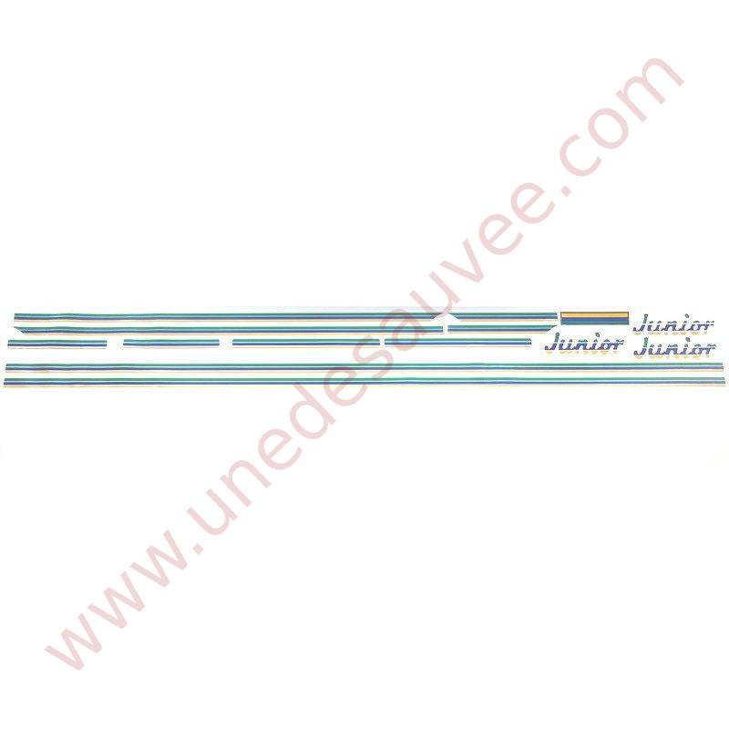 KIT DÉCORATION COMPLET JAUNE, BLEU ET VERT D'AUTOCOLLANTS - STICKERS PEUGEOT 205 JUNIOR 3 PORTES ET 5 PORTES