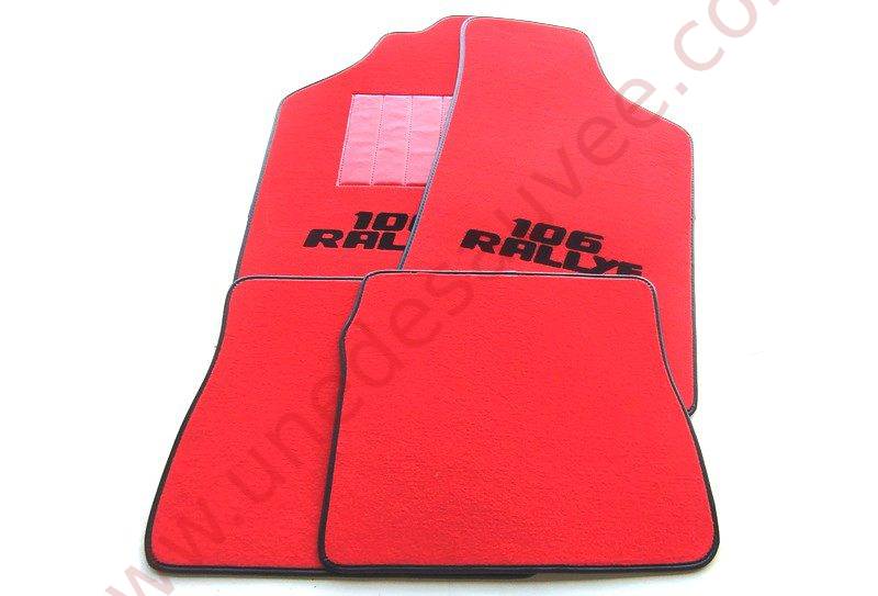 TAPIS DE SOL - REVĂTEMENT POUR MOQUETTE EN VELOURS AVEC TALONNETTE ET COUTURES SIMILI CUIR DE PEUGEOT 106 1.3 RALLYE