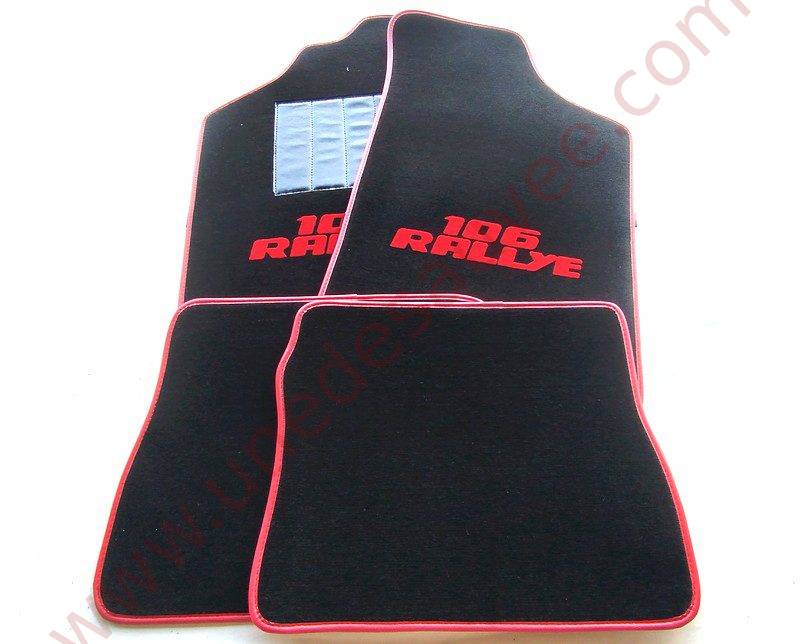 TAPIS DE SOL - REVĂTEMENT POUR MOQUETTE EN VELOURS AVEC TALONNETTE ET COUTURES SIMILI CUIR DE PEUGEOT 106 1.3 RALLYE