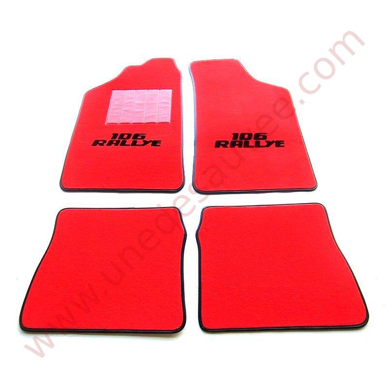 TAPIS DE SOL - REVĂTEMENT POUR MOQUETTE EN VELOURS AVEC TALONNETTE ET COUTURES SIMILI CUIR DE PEUGEOT 106 1.3 RALLYE