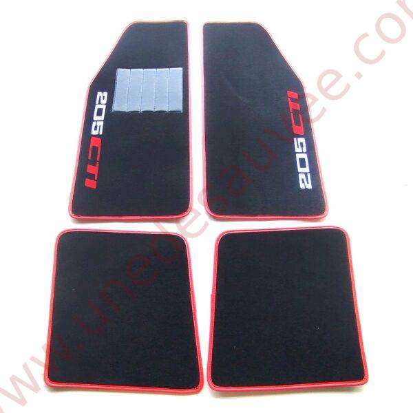 TAPIS DE SOL - REVÊTEMENT POUR MOQUETTE EN VELOURS AVEC TALONNETTE ET COUTURES SIMILI CUIR DE PEUGEOT 205 1.6 ET 1.9 CTI CABRIOLET