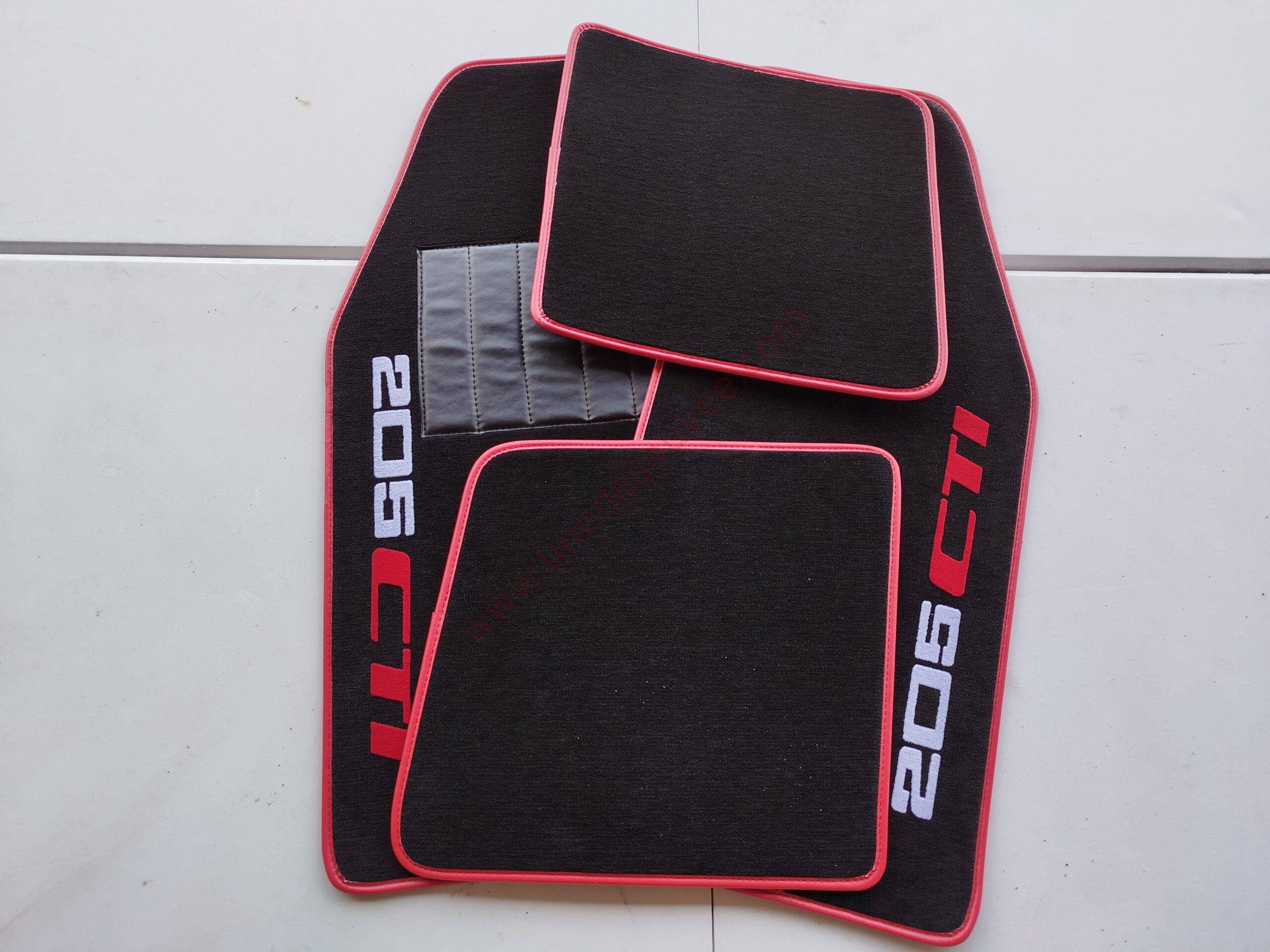 TAPIS DE SOL - REVĂTEMENT POUR MOQUETTE EN VELOURS AVEC TALONNETTE ET COUTURES SIMILI CUIR DE PEUGEOT 205 1.6 ET 1.9 CTI CABRIOLET