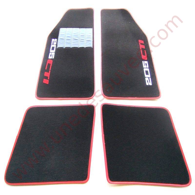 TAPIS DE SOL - REVĂTEMENT POUR MOQUETTE EN VELOURS AVEC TALONNETTE ET COUTURES SIMILI CUIR DE PEUGEOT 205 1.6 ET 1.9 CTI CABRIOLET