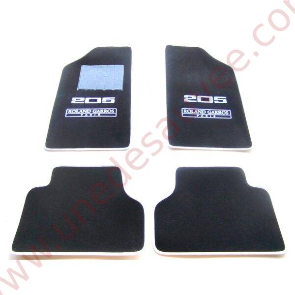TAPIS DE SOL - REVÊTEMENT POUR MOQUETTE EN VELOURS AVEC TALONNETTE ET COUTURES SIMILI CUIR DE PEUGEOT 205 ROLAND GARROS BERLINE