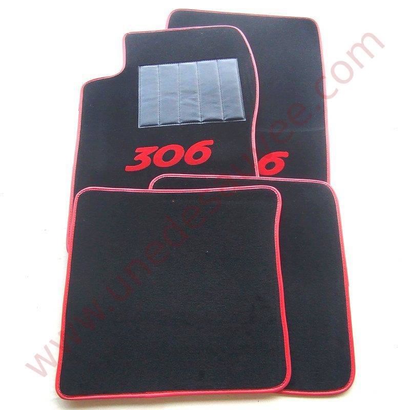 TAPIS DE SOL - REVĂTEMENT POUR MOQUETTE EN VELOURS AVEC TALONNETTE ET COUTURES SIMILI CUIR DE PEUGEOT 306 BERLINE