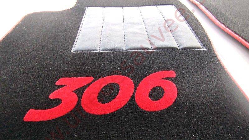 TAPIS DE SOL - REVĂTEMENT POUR MOQUETTE EN VELOURS AVEC TALONNETTE ET COUTURES SIMILI CUIR DE PEUGEOT 306 BERLINE